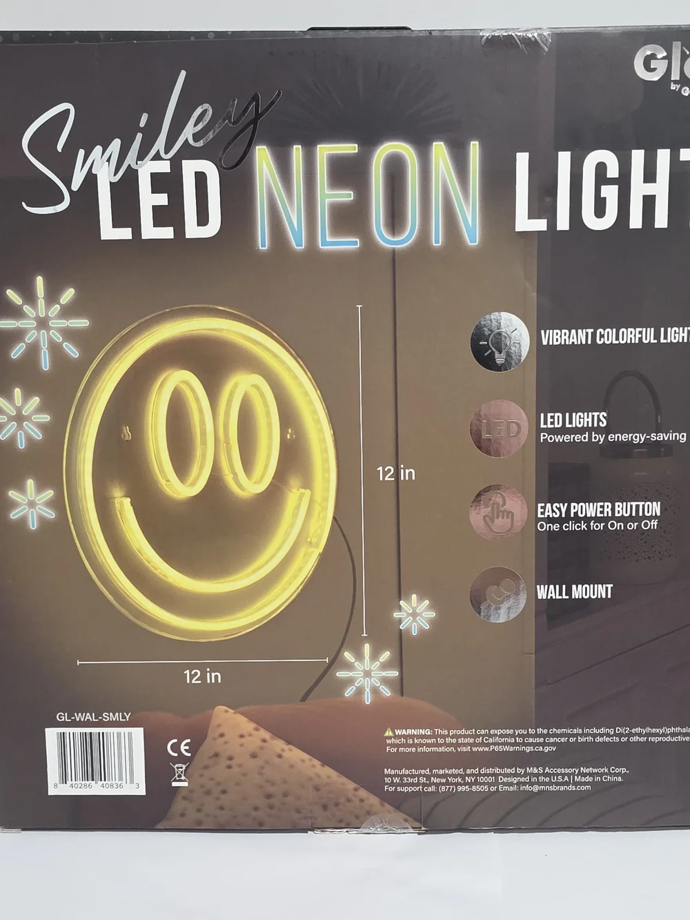 Smiley LED Neon Light - Yellow Smiley Wall Decor by Glo